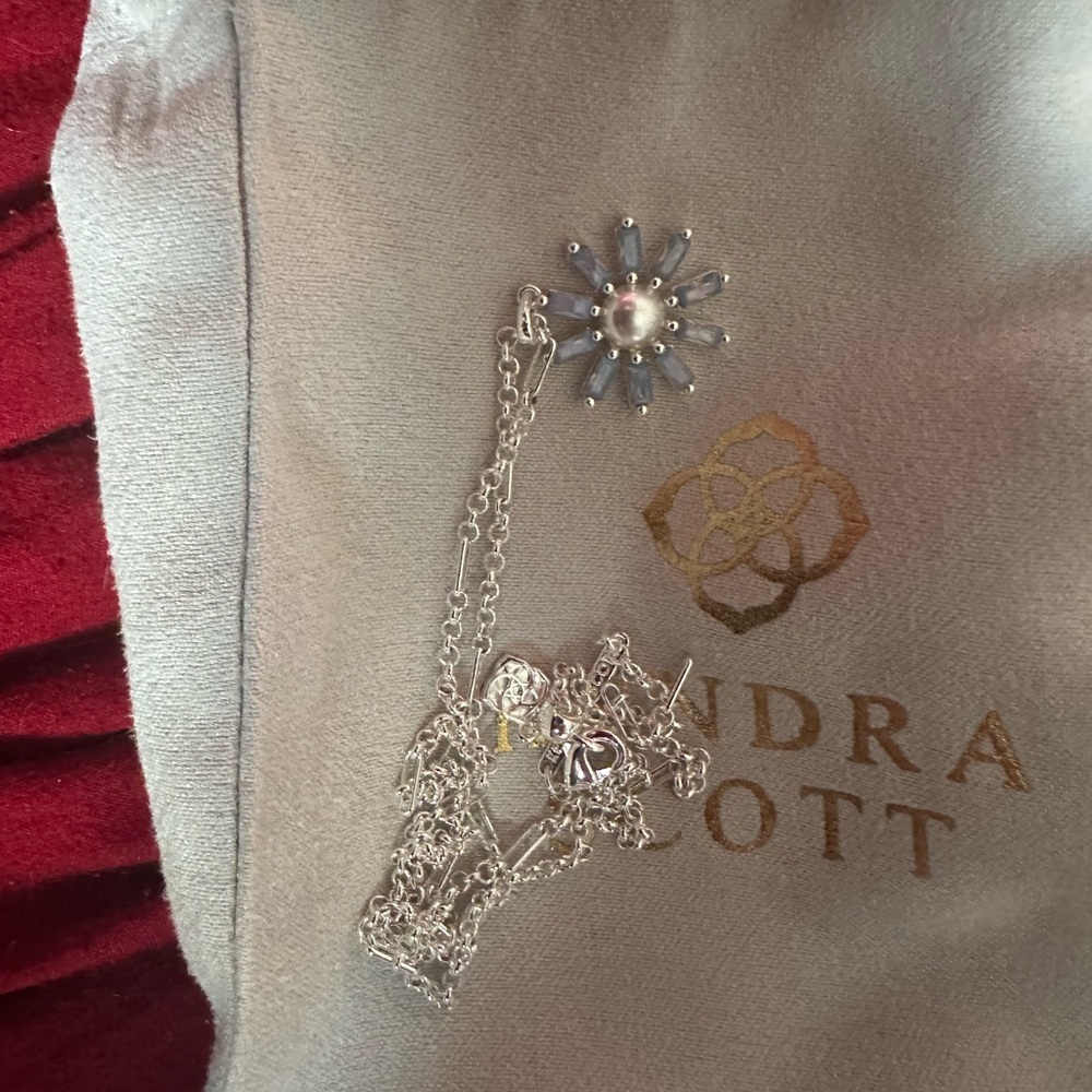 Kendra Scott Silver Necklace with Pearl and Blue Details